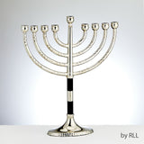 Classic Menorah With Hammered Accents With Black & SIlver
